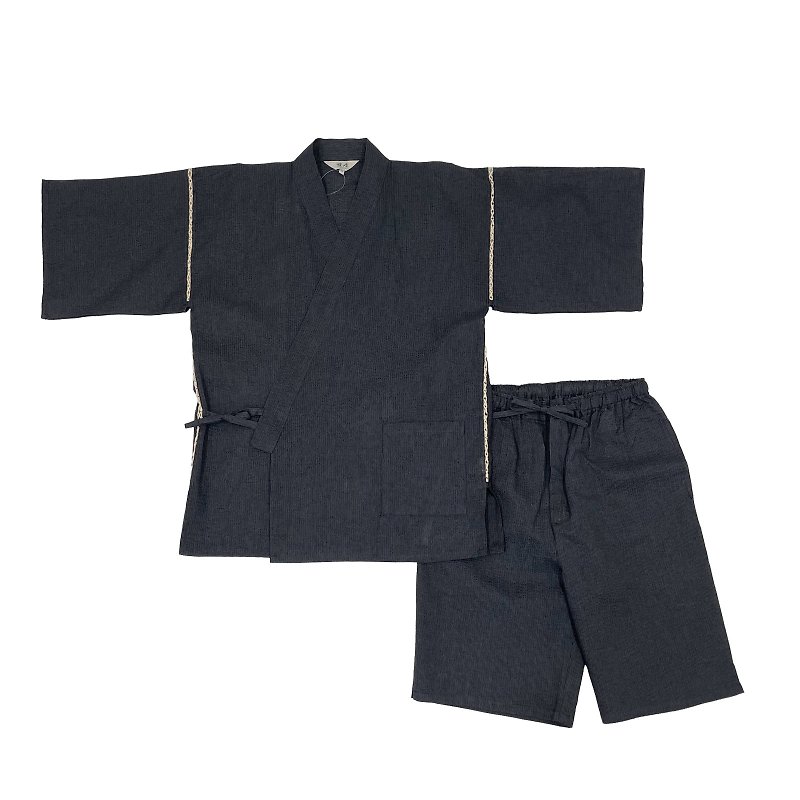 日本 和服 男士 綿麻 甚平 休閒服 睡衣 成套組 M L LL wn01 - 睡衣/家居服 - 棉．麻 黑色