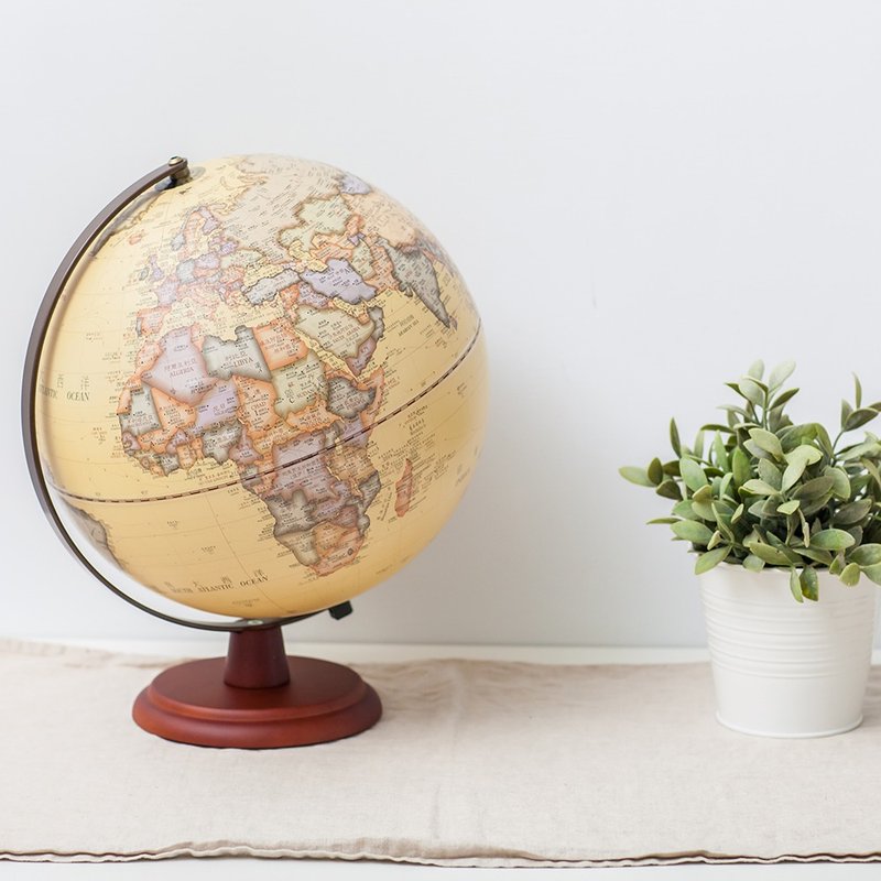 SkyGlobe 12-inch antique marine wooden base globe (with lamp/Chinese and English) - ของวางตกแต่ง - พลาสติก สีเหลือง