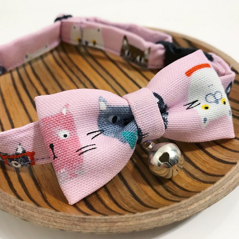 Cat pattern bow collar - Collars & Leashes - Cotton & Hemp Pink