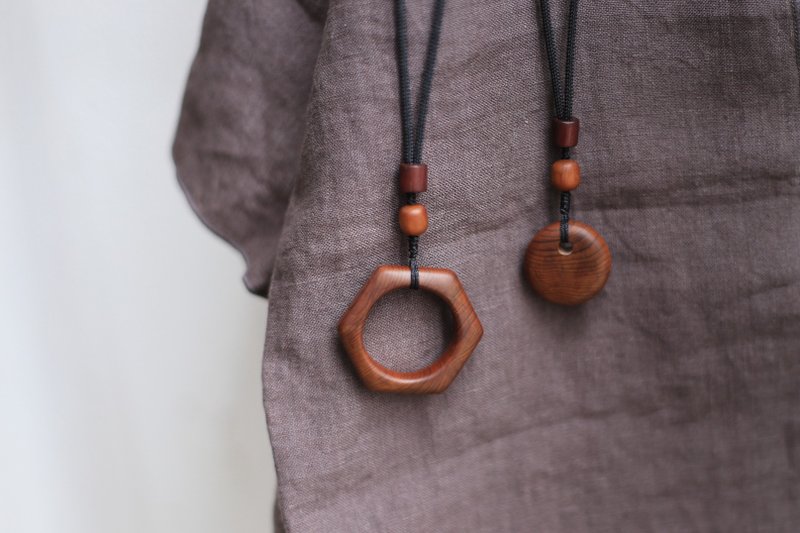 One finger original | diamond + round | yew wood pendant necklace | a pair | - Charms - Wood 