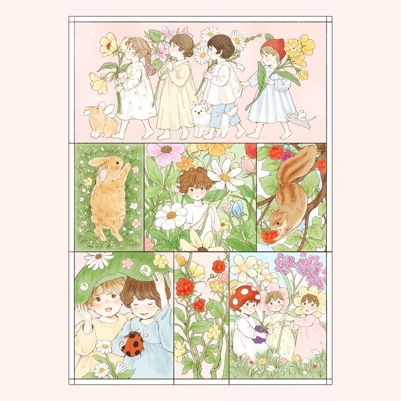 Spring flower fairies sticker - 貼紙 - 紙 粉紅色