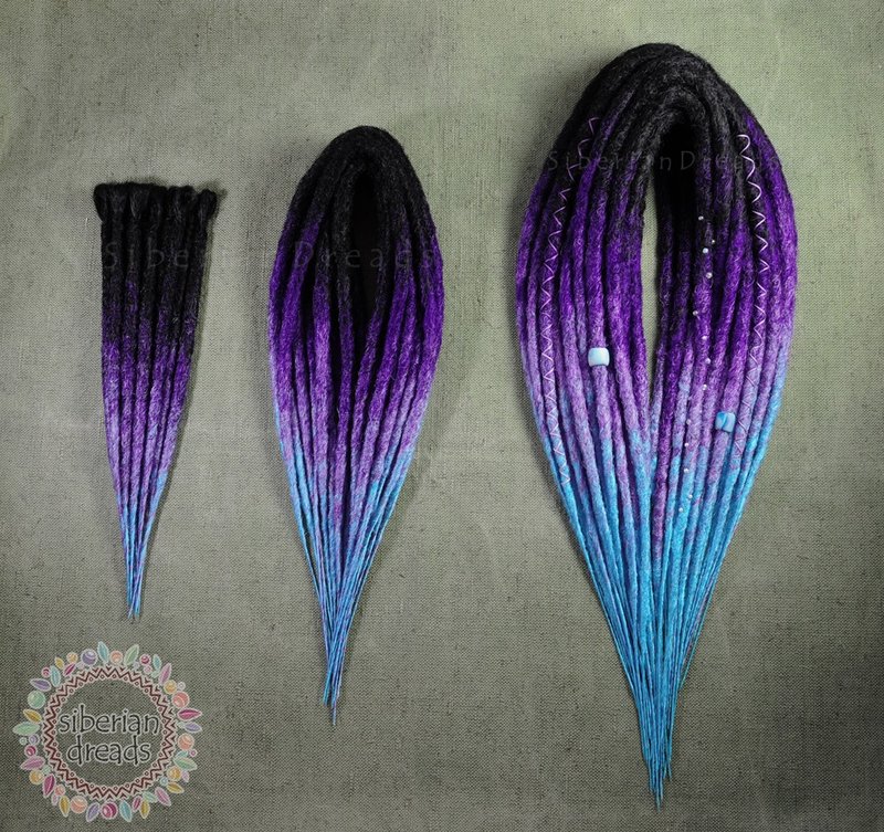 Crochet Purple Blue Dreadlocks / Smooth ombre synthetic dreads set - 髮夾/髮圈 - 其他材質 紫色