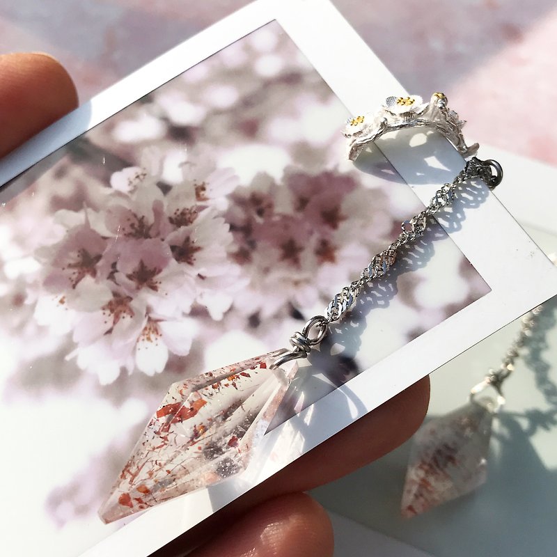 ] [ロストと雪長いイヤリング桜の花びら925を吹い天然石ミニの花を見つけます - ピアス・イヤリング - 宝石 ピンク