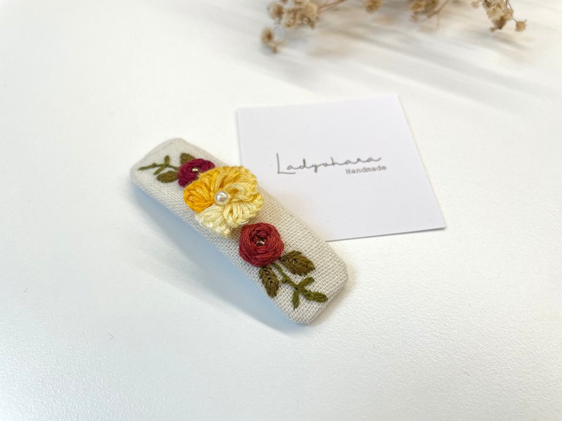 Embroidery hair clip rectangular embroidery BB clip crackling clip hair clip 7cm Embroidery ヘアクリップ - เครื่องประดับผม - ผ้าฝ้าย/ผ้าลินิน 