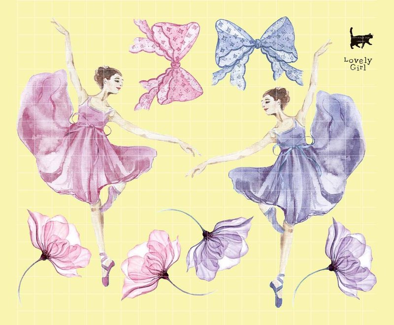 Lovely Girl - Pink & Blue - PET (blue lion) (suyeon) person sticker girl sticker - 貼紙 - 紙 多色