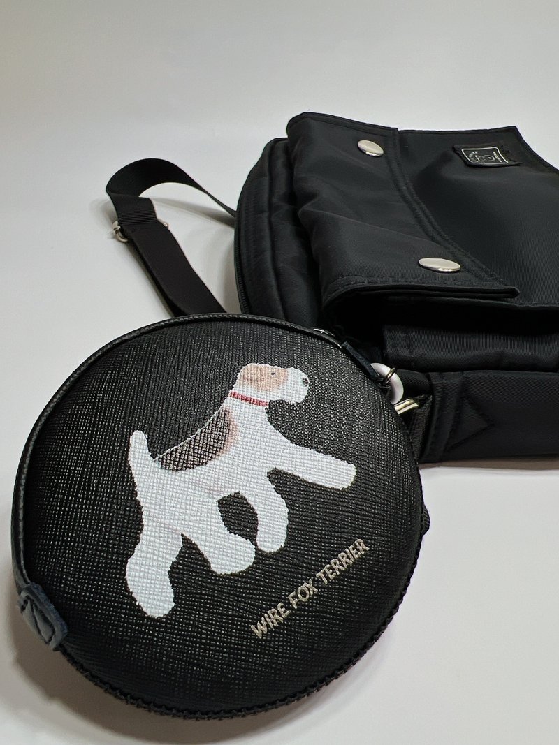 Wirefoxterrier 剛毛獵狐梗 防撞防潑水皮革 零錢包 走路 黑色 - 零錢包/小錢包 - 人造皮革 黑色