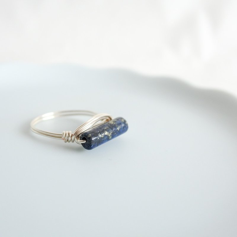 Lapis Lazuli – slender– Silver Ring – Natural Stone Ring - 戒指 - 其他金屬 藍色