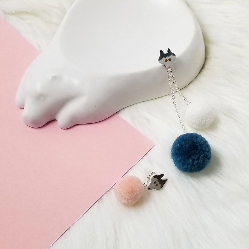 小雪橇頭 (藍球) 耳環 - 耳環/耳夾 - 塑膠 藍色