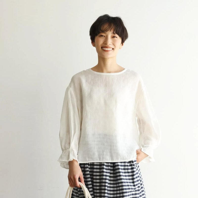 大人のフェミニンな魅力を引き出す、こだわりのプルオーバー　麻100%　ホワイト240916-1 - 女襯衫 - 棉．麻 