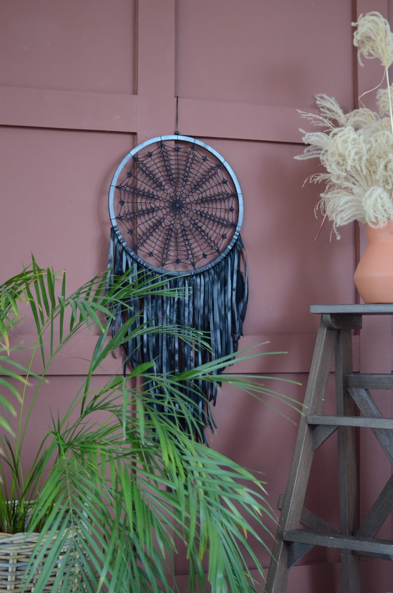 Extra large black dream catcher wall decor | Giant black Spider doily mandala - 壁貼/牆壁裝飾 - 繡線 黑色