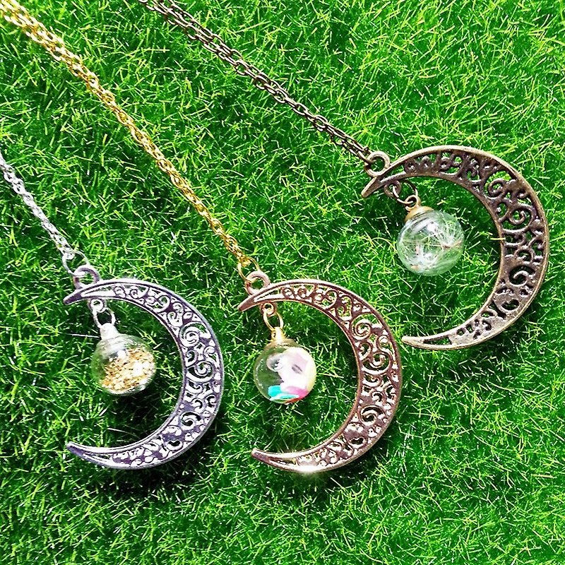 Moon glass ball necklace - gold, silver, bronze color (length can be customized necklace, glass ball style) - สร้อยคอ - แก้ว สีทอง