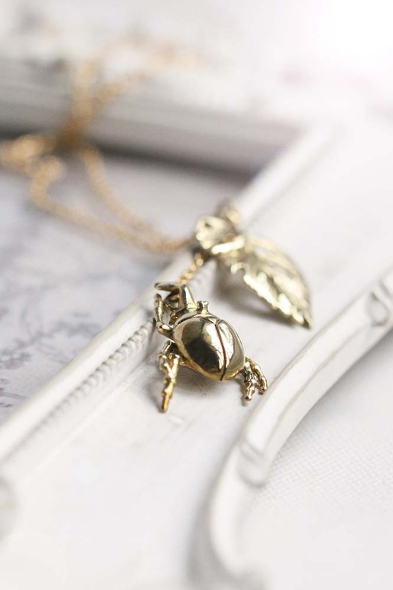 Golden Ladybug Necklace by linen. - Necklaces - Other Metals 
