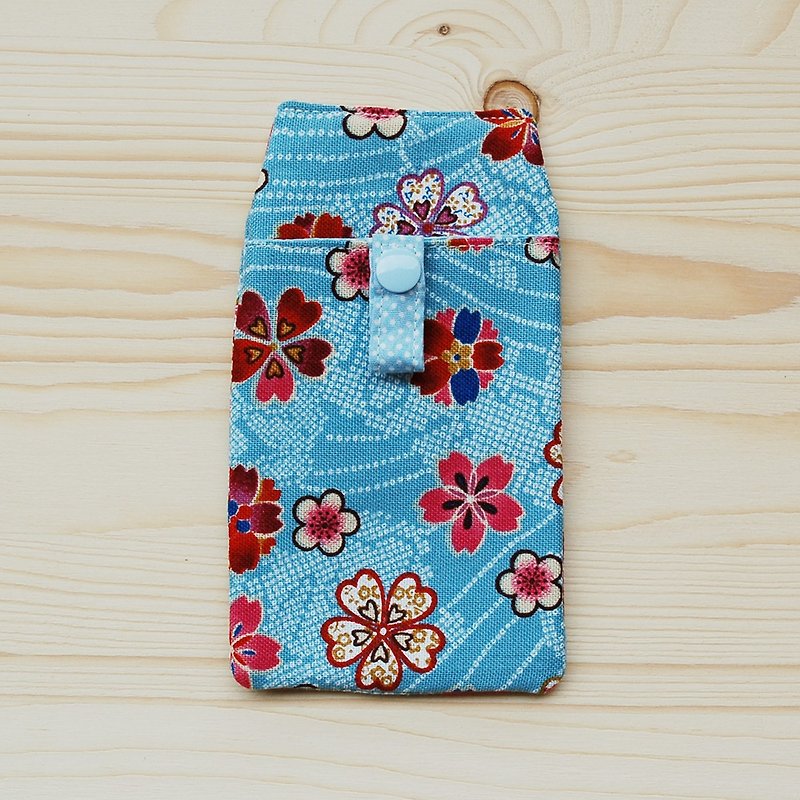 Japanese color cherry pocket bag _ blue / attached bag - กล่องดินสอ/ถุงดินสอ - ผ้าฝ้าย/ผ้าลินิน สีน้ำเงิน