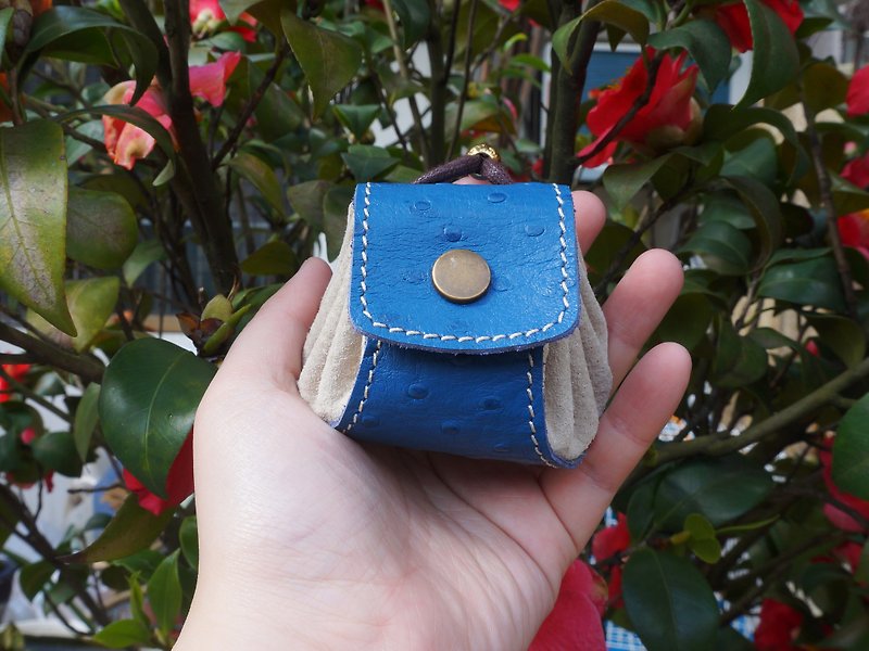 小籠包-皮革零錢包/小物包/首飾包-藍 - 散紙包 - 真皮 藍色