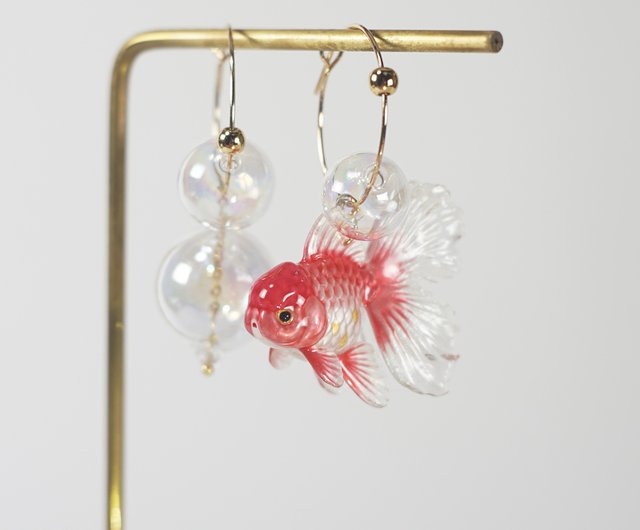 さくらピンク金魚スマートイヤリングイヤリングオリジナルデザイン