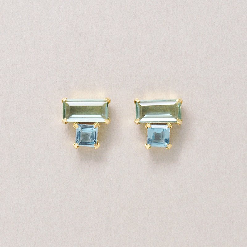 18K/10K 綠色石英藍色托帕石方形耳環 (黃金) - 耳環/耳夾/耳骨夾 - 貴金屬 