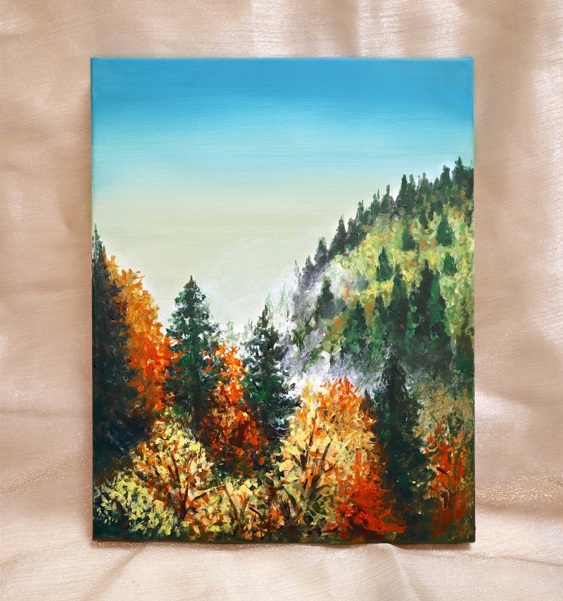 Autumn forest original painting healing landscape painting hanging painting decoration forest gift experience painting party - Illustration, Painting & Calligraphy - Other Materials 