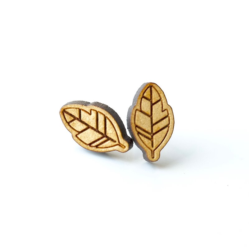 Plain wood earrings-Geometric leaf - Earrings & Clip-ons - Wood Brown