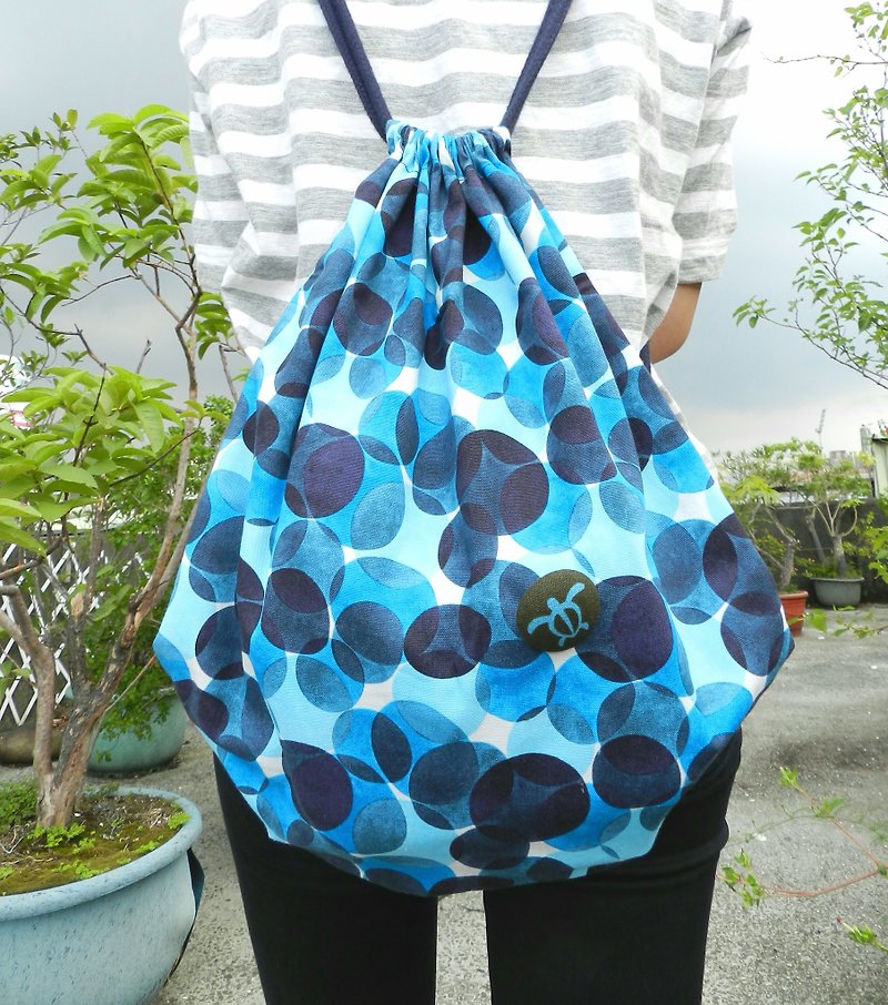 泡泡海洋日本進口棉布 (拉鏈外袋設計)~束口後背包/束口袋 - 水桶包/束口袋 - 棉．麻 多色