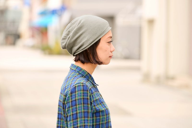 日本製 100%有機棉 無縫線 彈性包頭帽 化療帽子 四季兼用 I 中性 - 帽子 - 棉．麻 藍色