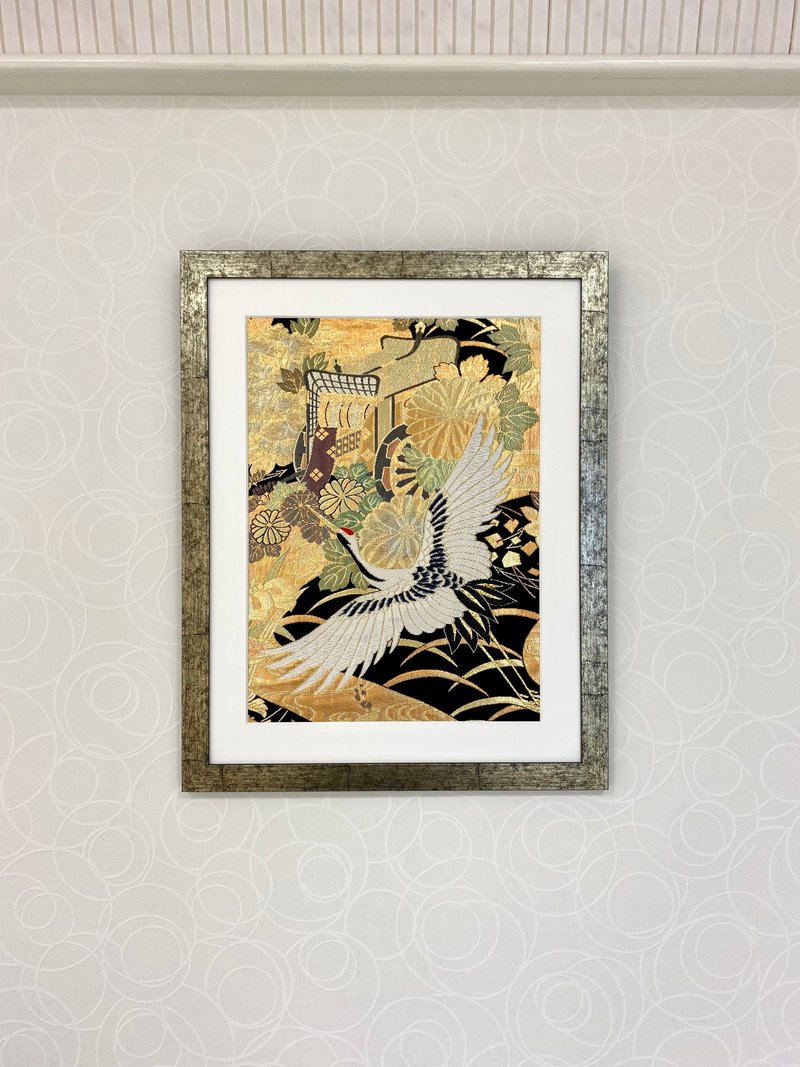 きものアート002　金彩御所鶴　金糸　着物　和モダンインテリア　縁起物 made in japan - 壁貼/牆壁裝飾 - 繡線 金色