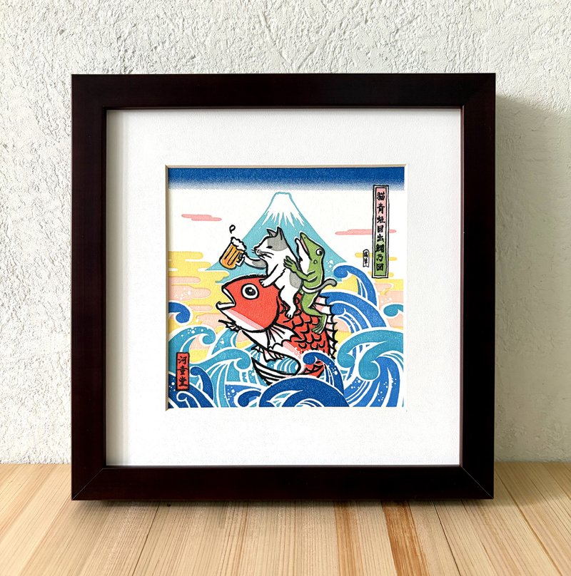活版印刷　浮世絵　鯛に乗って - 海報/掛畫/掛布 - 紙 藍色
