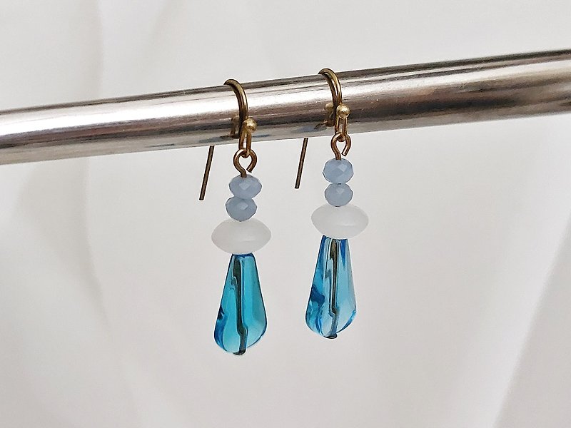 Earth Immortal L'IMMORTEL chill Collection #17 Drop Earrings with Changeable Clips - Earrings & Clip-ons - Glass Blue