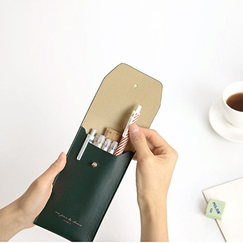 ICONIC staff simple simple solid color leather pencil case - professional malachite green, ICO51562 - กล่องดินสอ/ถุงดินสอ - หนังแท้ สีเขียว