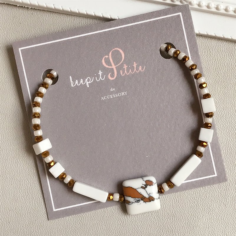 "KeepitPetite" temperament • square turquoise white • Brown color Czech beads • bracelet bracelet - Bracelets - Gemstone Brown