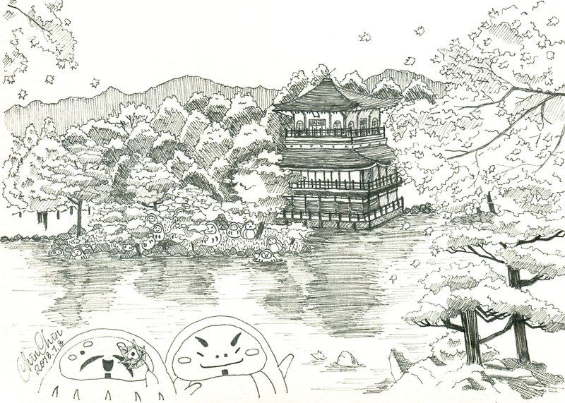 Autumn postcard of Kinkakuji Temple - การ์ด/โปสการ์ด - กระดาษ สีดำ