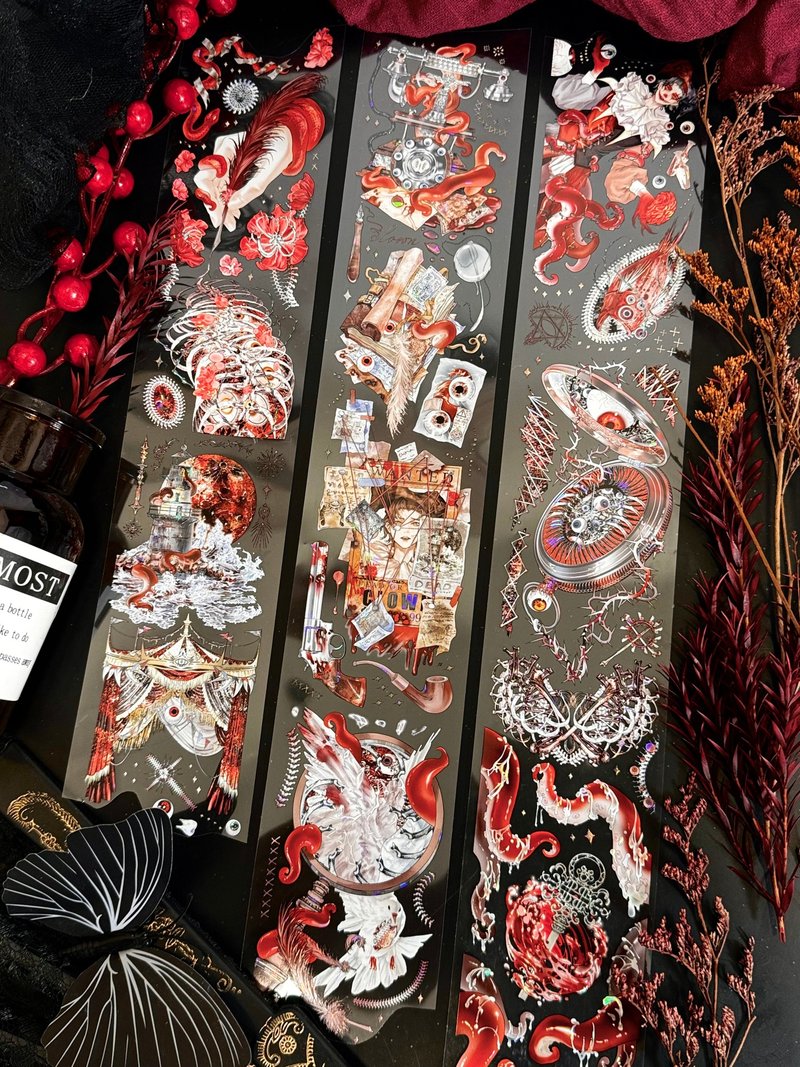 夜海詭戲 PET 紙膠帶 白墨貝殼光 10米卷 - 紙膠帶/和紙/PET - 塑膠 多色