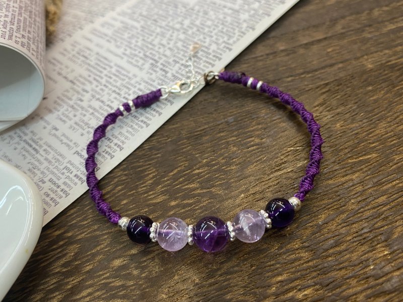 Nine Purple Fire Year Natural Crystal Work Luck Crystal South American Wax Thread Kumihimo Bracelet - สร้อยข้อมือ - คริสตัล 