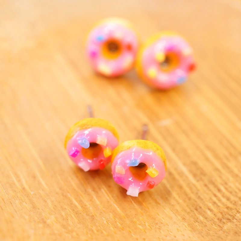 *Playful Design* Strawberry Donuts Earrings - Earrings & Clip-ons - Clay 