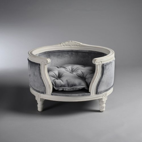 Silver crushed velvet dog shops bed