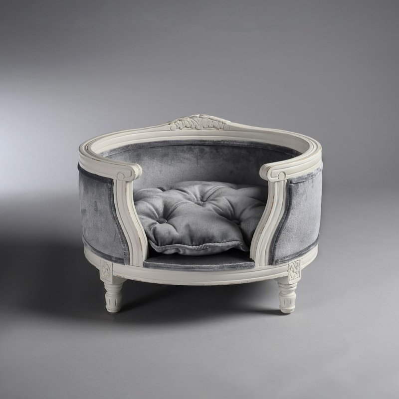 George Silver Grey Velvet Dog Bed - Bedding & Cages - Wood 