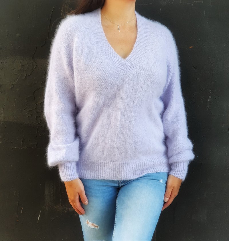 Angora violet pullover. Fluffy knitted sweater. Lavender cozy pull - Women's Sweaters - Wool Purple