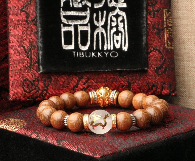 0615163 桃の木素材蓮花彫りブレスレット16.5-17センチ