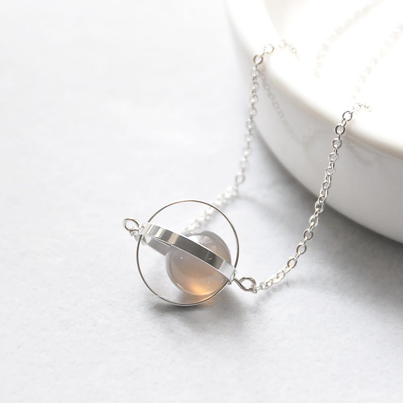armei Silver ring. Grey agate. Gentle planet. The universe necklace Sliver Ring. Agate Gray. Tender Planet. Galaxy Necklace - Chokers - Other Metals Silver