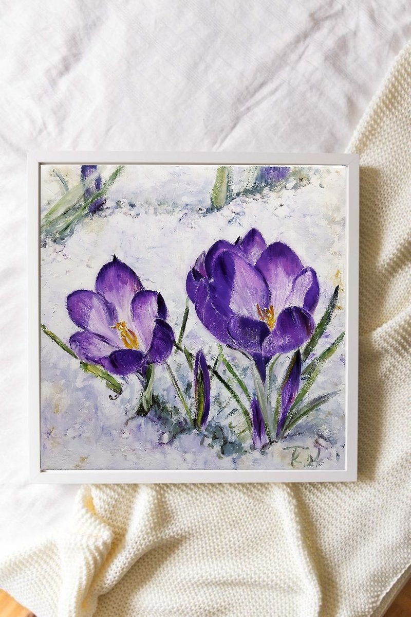 Original oil painting on canvas SPRING FLOWERS - โปสเตอร์ - ผ้าฝ้าย/ผ้าลินิน สีใส