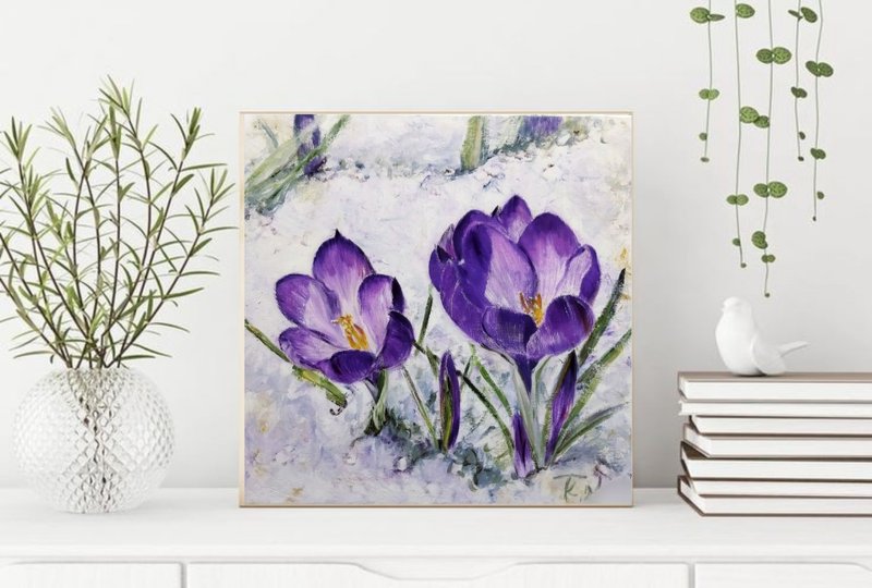 Original oil painting on canvas SPRING FLOWERS - 海報/掛畫/掛布 - 棉．麻 透明