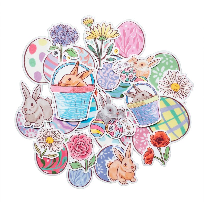 Happy Bunny and Colorful Eggs Stickers (34pcs) - 貼紙 - 防水材質 多色