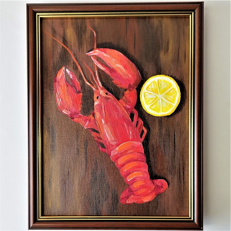 Brighten Your Kitchen Wall with a Unique Lobster Acrylic Painting - 壁貼/牆壁裝飾 - 壓克力 多色