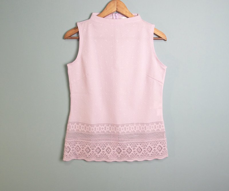FOAK ancient elegant pink purple hollow crocheted vest - Women's Vests - Other Materials 
