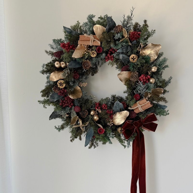 SEE 看見花藝設計|聖誕節|永生雪松 |花圈|紅絲帶之夢聖誕花圈 - 乾燥花/永生花 - 植物．花 