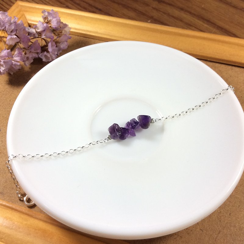 Ops Amethyst Gemstone silver bracelet- 紫水晶/天然石/不規則/細緻/手鍊/純銀/銀鍊 - 手鍊/手鐲 - 寶石 紫色