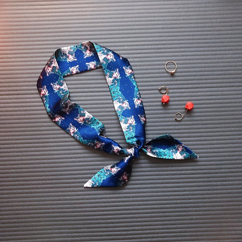 Qinky's Red原創設計真絲領巾、髮帶孔雀藍【現貨】 [領巾/髮帶/紀念/生日禮物/友情紀念] - 髮夾/髮飾 - 絲．絹 