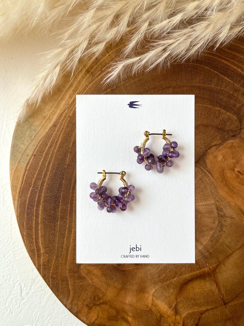 Amethyst Petit Hoop Earrings - ต่างหู - เครื่องประดับพลอย สีม่วง