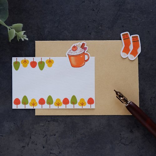Jin design 【秋。野餐去】卡片信封 米色紋路厚磅藝術紙 質感小卡 牛皮紙信