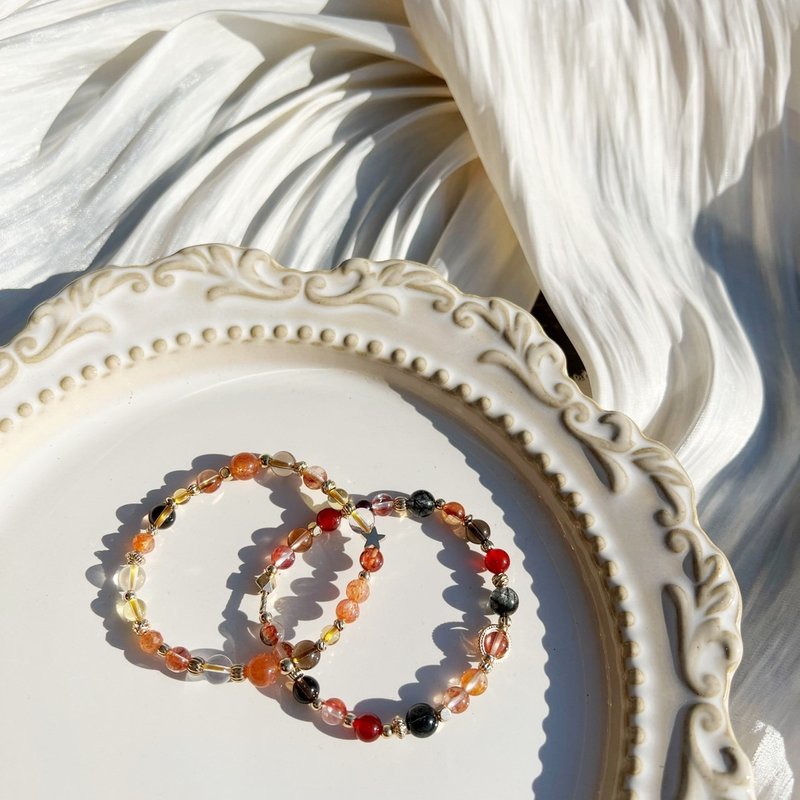 Good Luck Dragon // Citrine, Gold, Strawberry, Red Gum, Citrine, Red Agate, Black Hair Crystal Bracelet - สร้อยข้อมือ - คริสตัล 