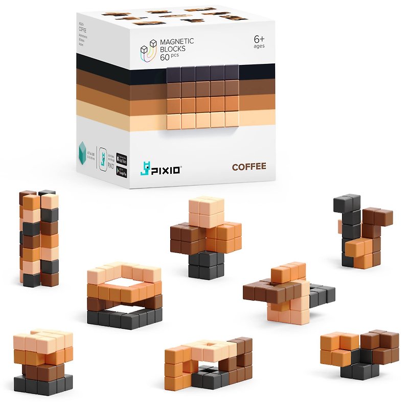 PIXIO COFFEE - 60個磁性積木  - 適合孩童與成人的創意磁力玩具 - 桌遊/卡 Game - 塑膠 